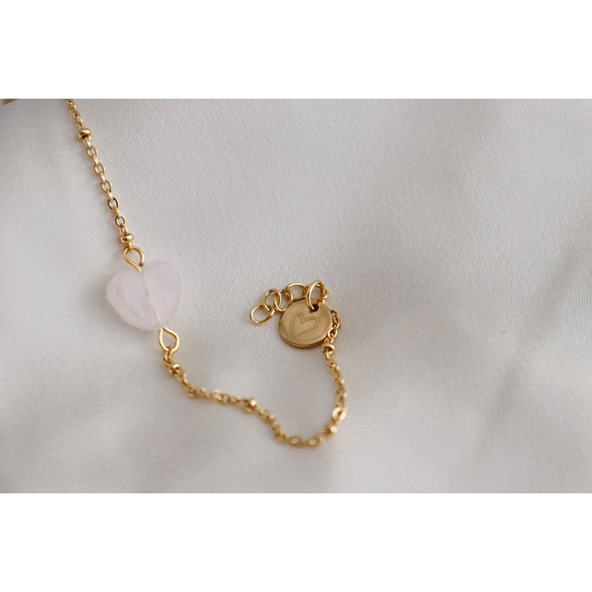 Rozenkwarts Hart Armband & Hart Bedel - Goud