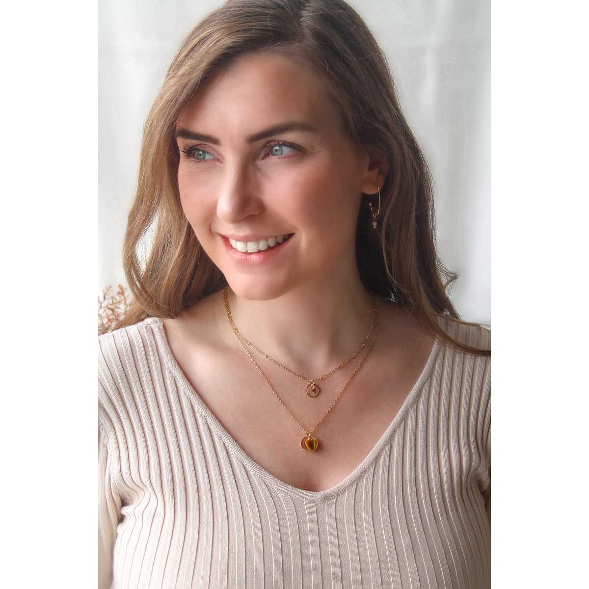 Ketting Tijgeroog Ring - Goud