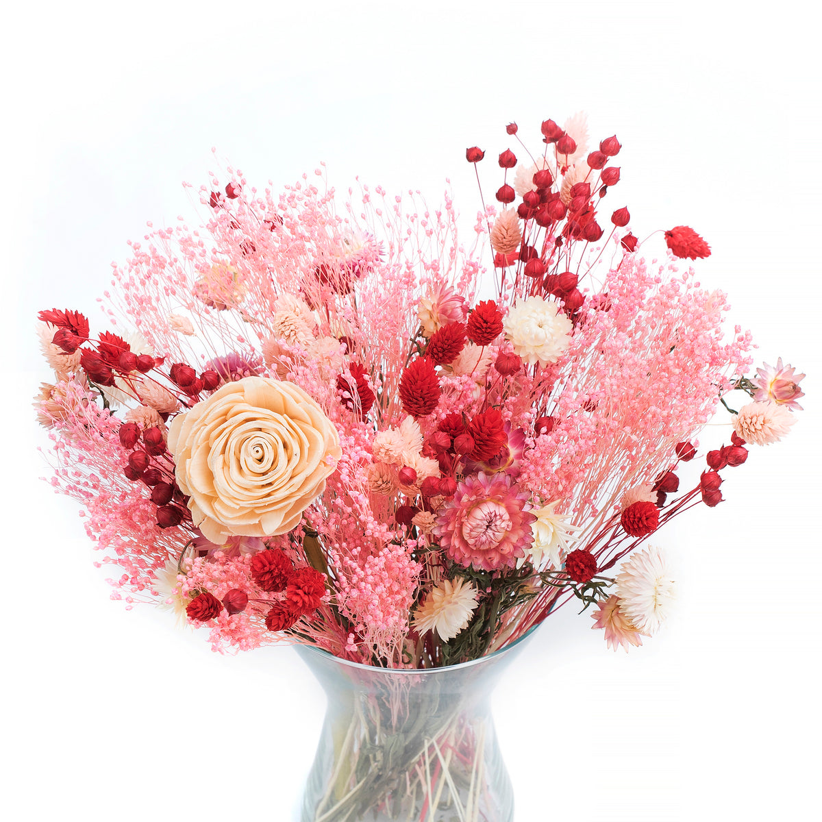 Set gedroogde bloemen Rood - vlas, phalaris, brembloei - L