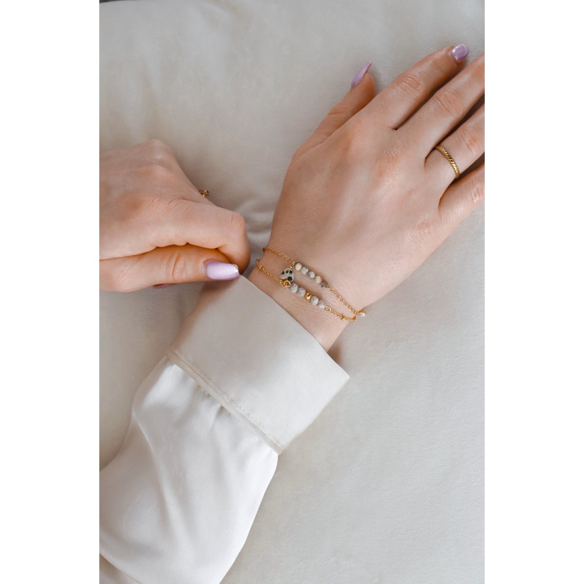 Maifan & Dalmatiër Jaspis Hartje Armband - Goud