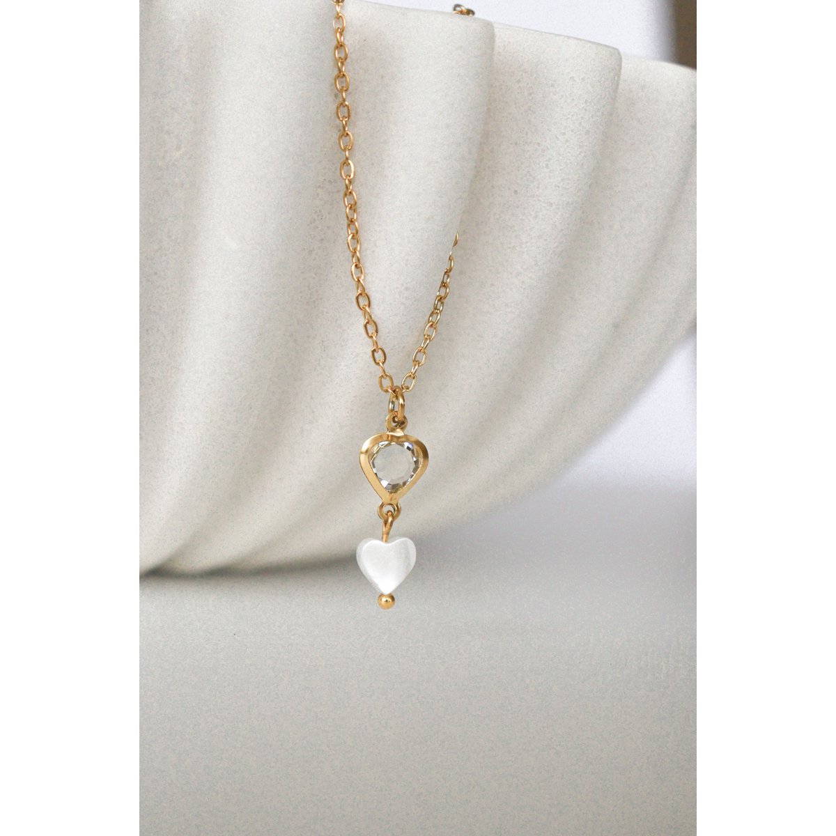 Kristal & Schelp Hart Ketting - Goud