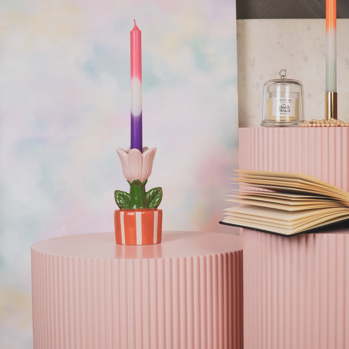 Kaarsen - roze/wit/paars (set van 4)