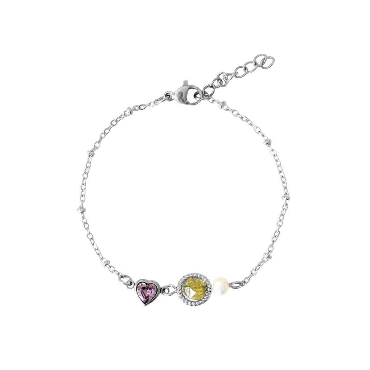 Peridot, Parel & Hartje Armband - Zilver