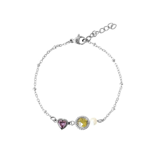 Peridot, Parel & Hartje Armband - Zilver