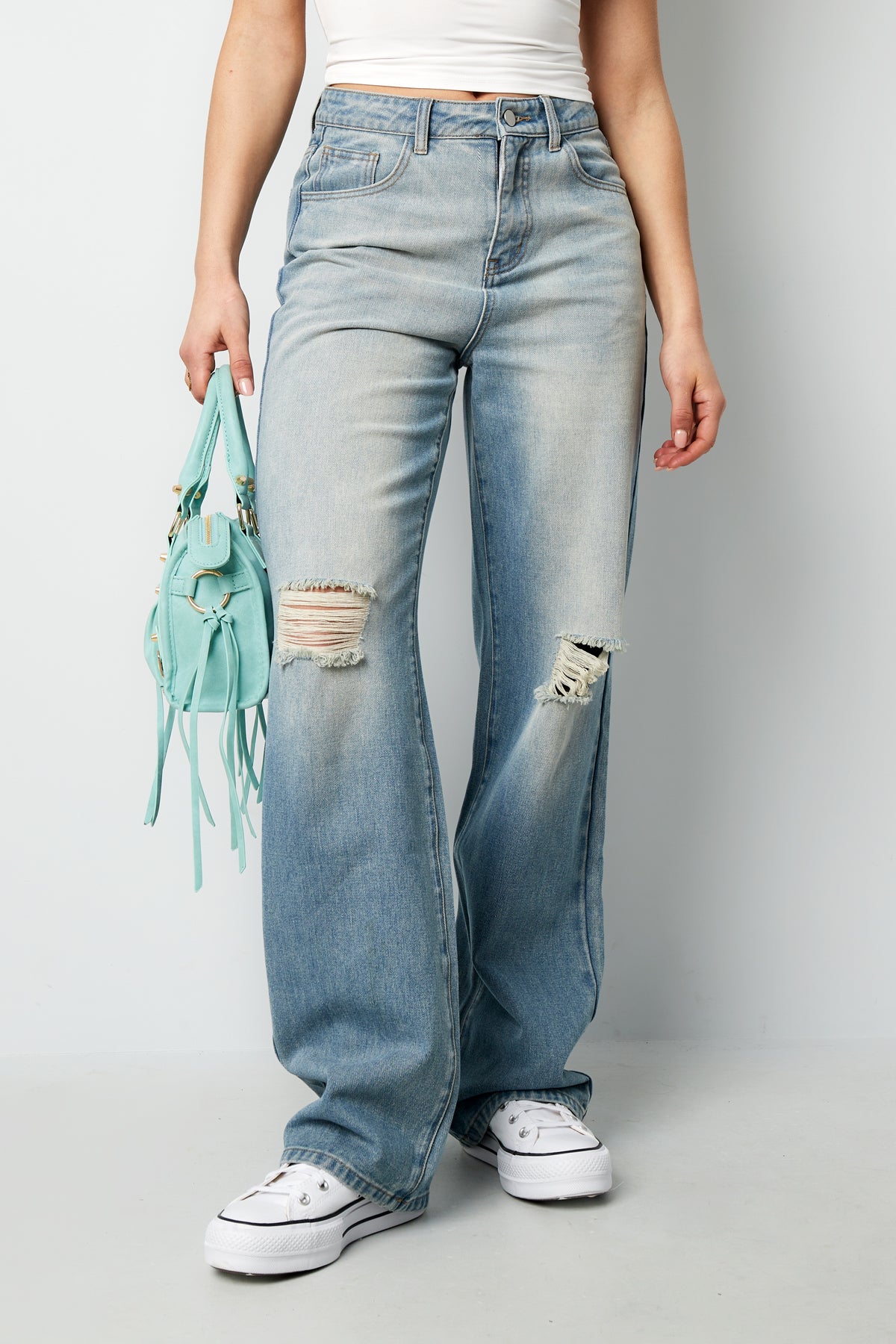 Cotton Straight Leg Jeans Ripped