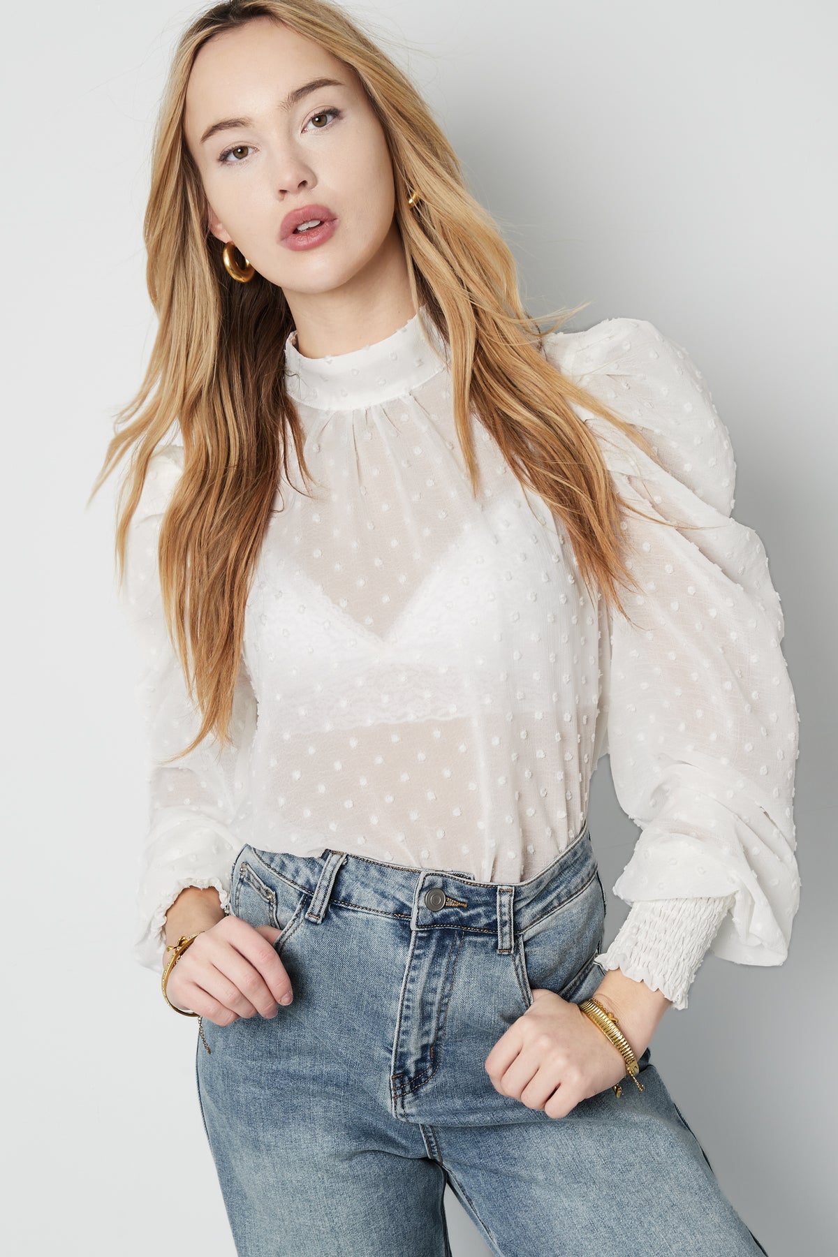 Top Puff Sleeve Hoge Hals - Meerdere kleuren