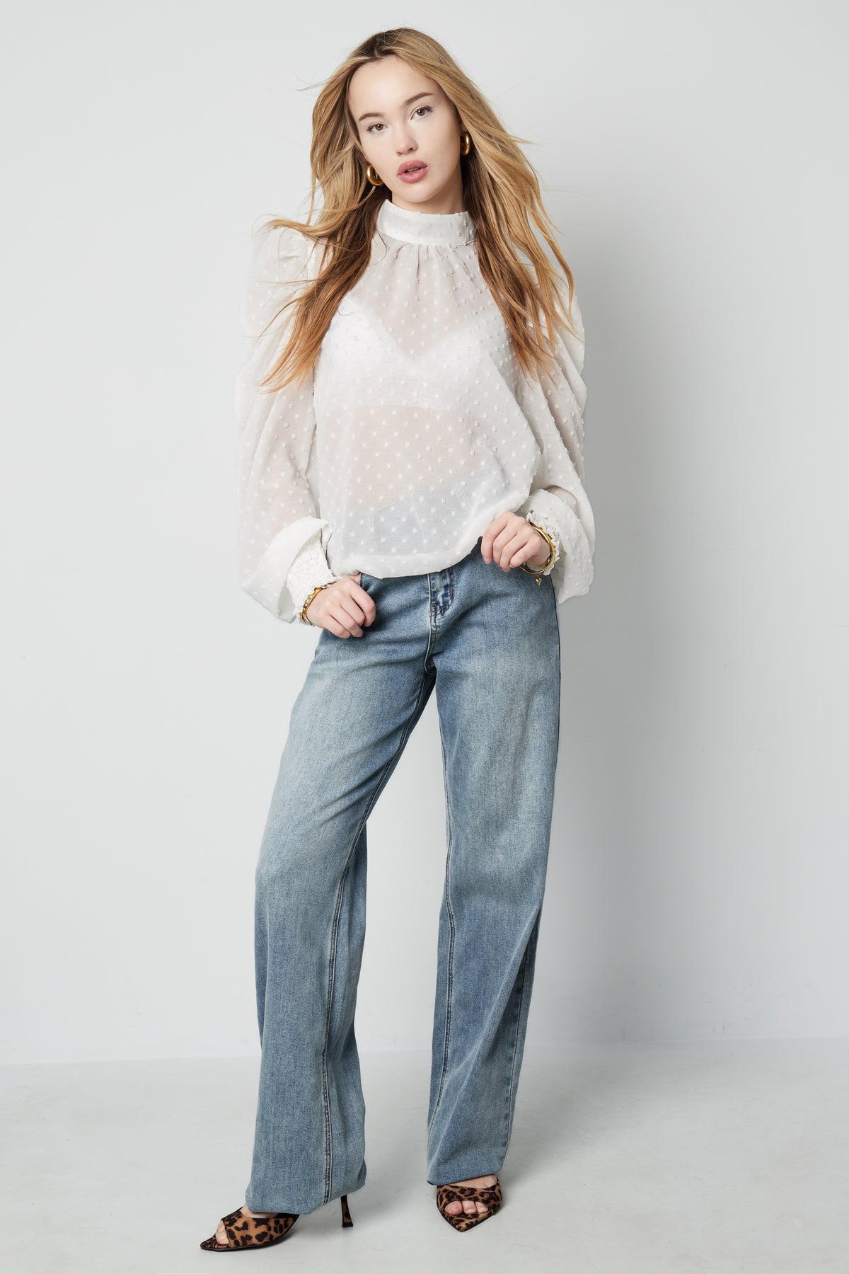 Top Puff Sleeve Hoge Hals - Meerdere kleuren