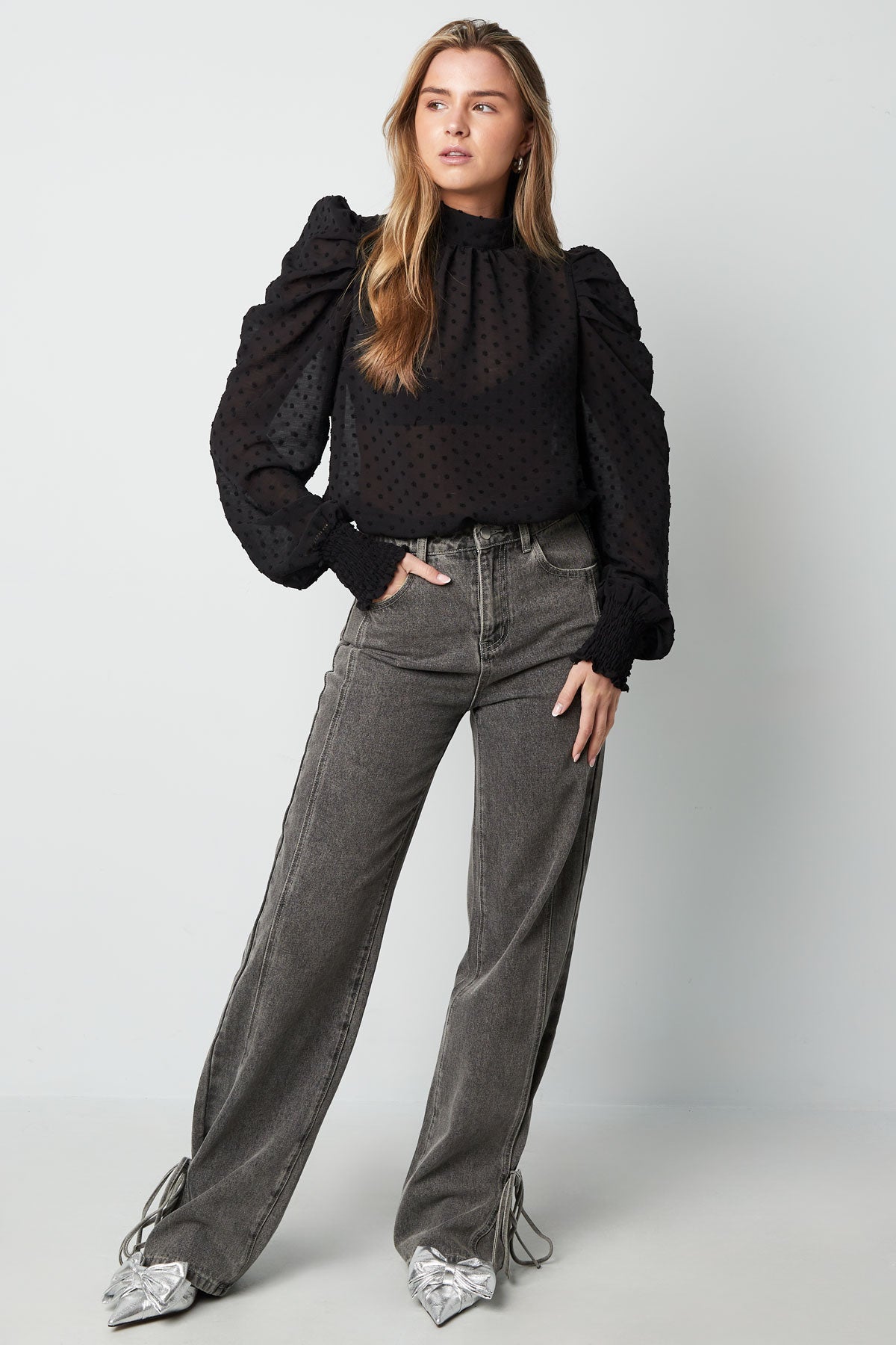 Top Puff Sleeve Hoge Hals - Meerdere kleuren