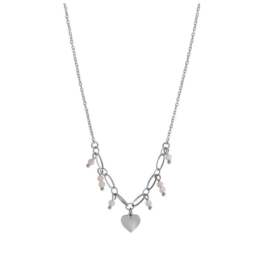 Hartje & Rozenkwarts Hangertjes Ketting - Zilver