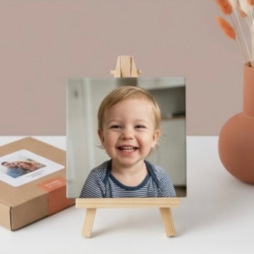 Handgemaakte fototegel – incl. staander en cadeaubox