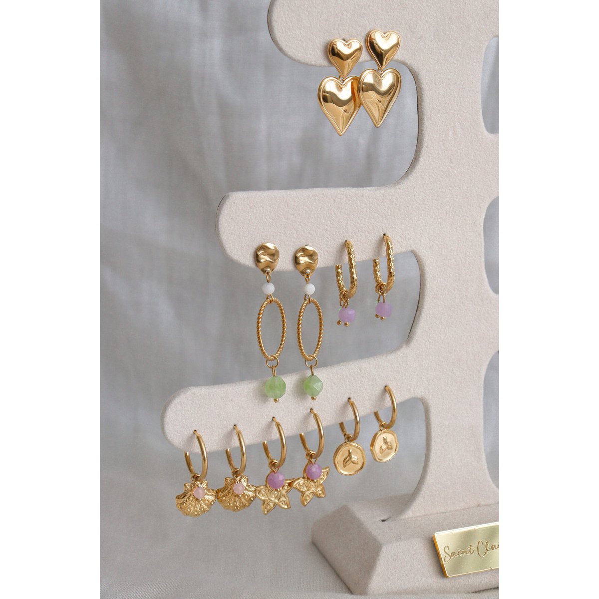 Statement Oorbellen Peridot & Maansteen - Goud