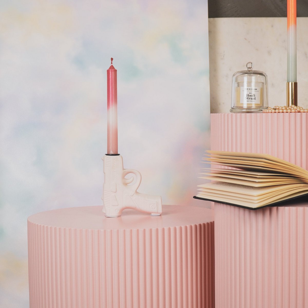 Kaarsen - roze/wit/roze - (set van 4)