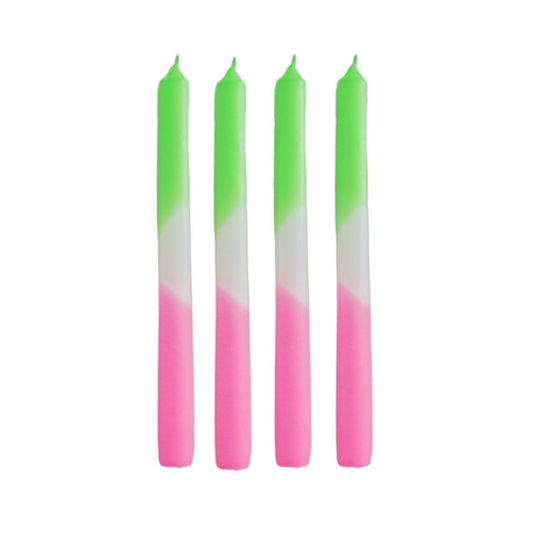 Kaarsen - groen/wit/roze (set van 4)