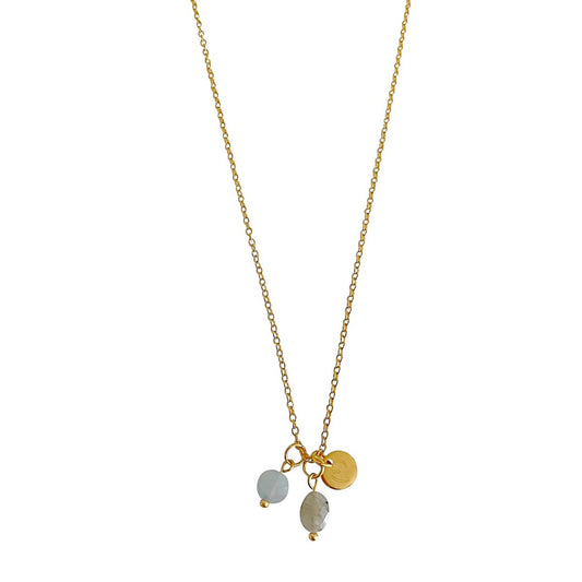 Aquamarijn, Labradoriet & Hartje Ketting - Goud