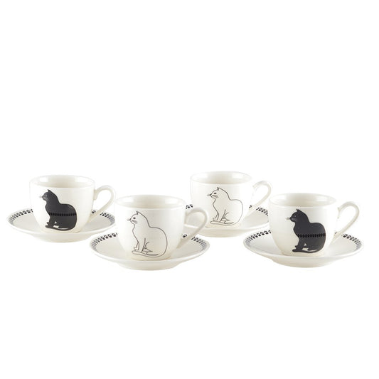 KAT KOFFIEKOPJES MET BORDJES - SET VAN 4