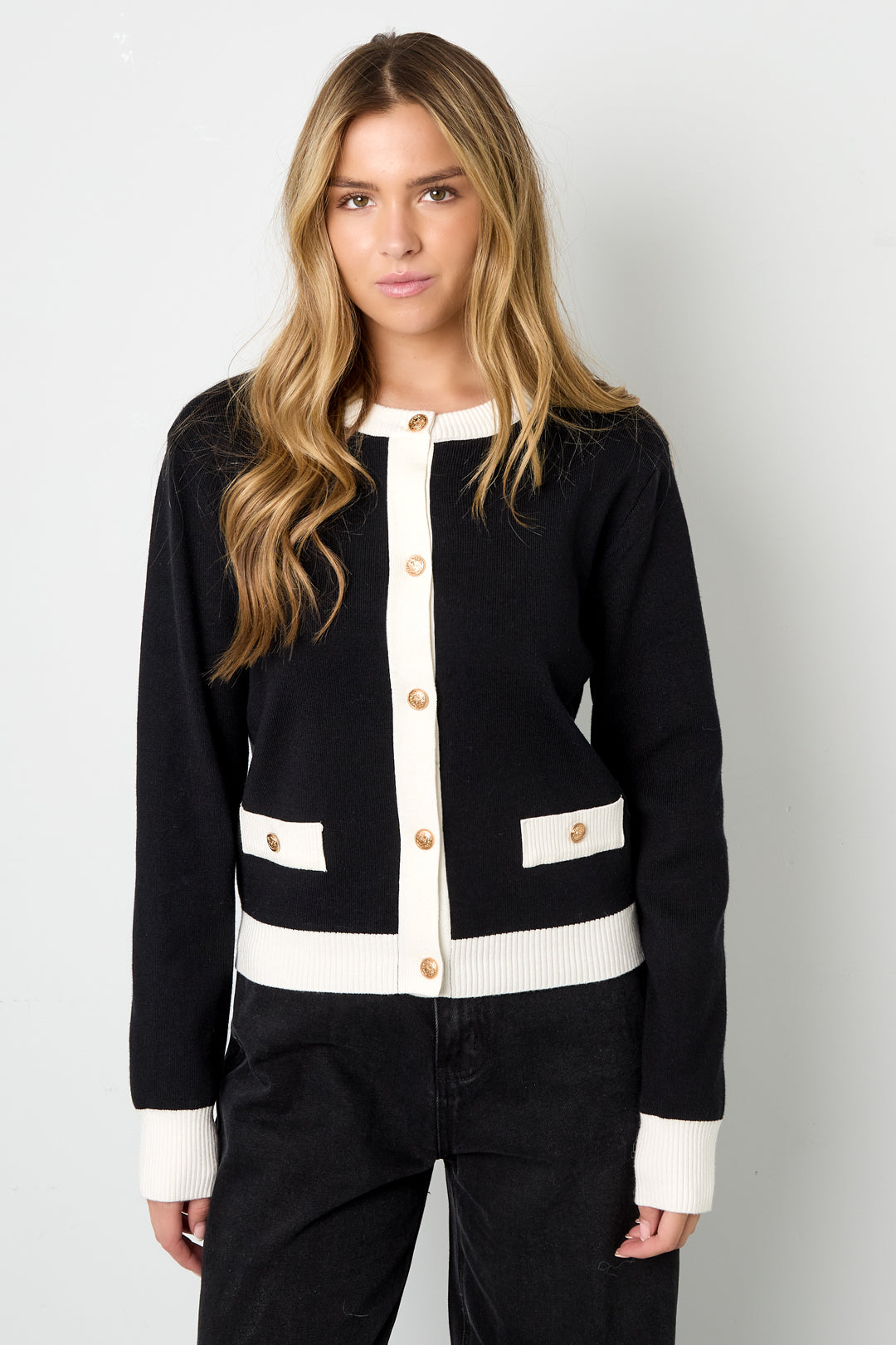 Gebreide Polyester Vrouwen Trui Casual Kleurcontrast