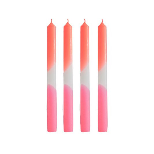 Kaarsen - neon roze/wit/neon rood (set van 4)