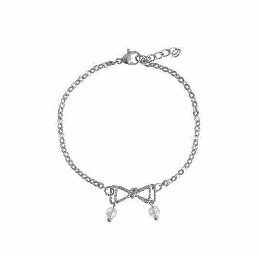Strikje & Cracked Bergkristal Armband - Zilver