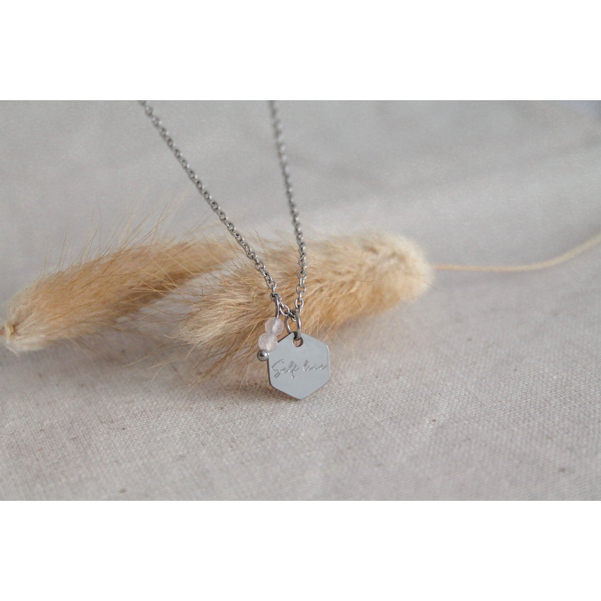 Ketting Self Love & Rozenkwarts - Zilver