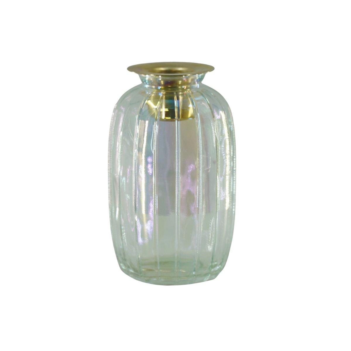 Kandelaar- Fles - Glas/Metaal- Regenboog/Goud