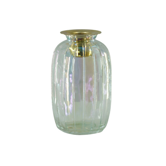Kandelaar- Fles - Glas/Metaal- Regenboog/Goud