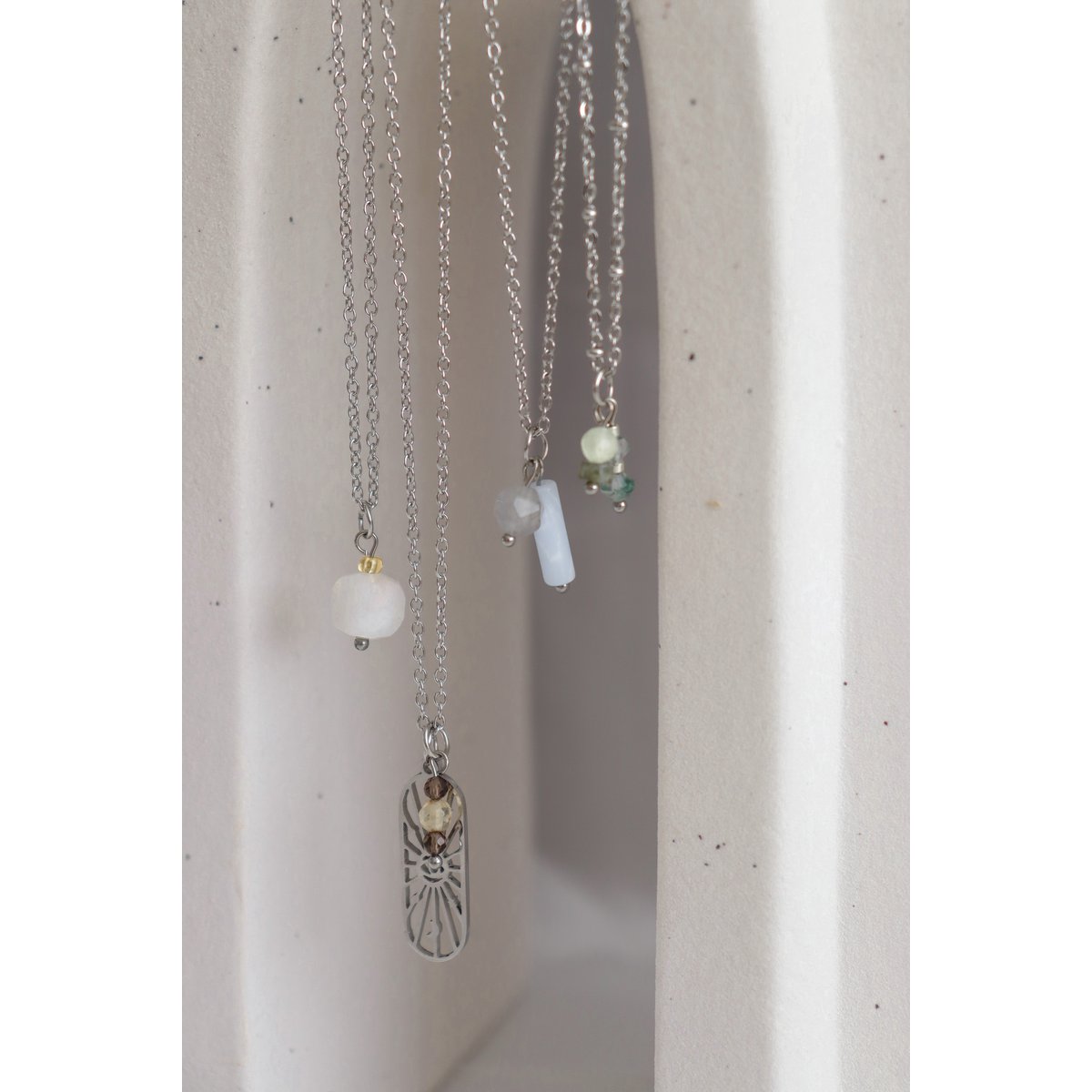 Alziend Oog Rookkwarts & Citrien Ketting - Zilver