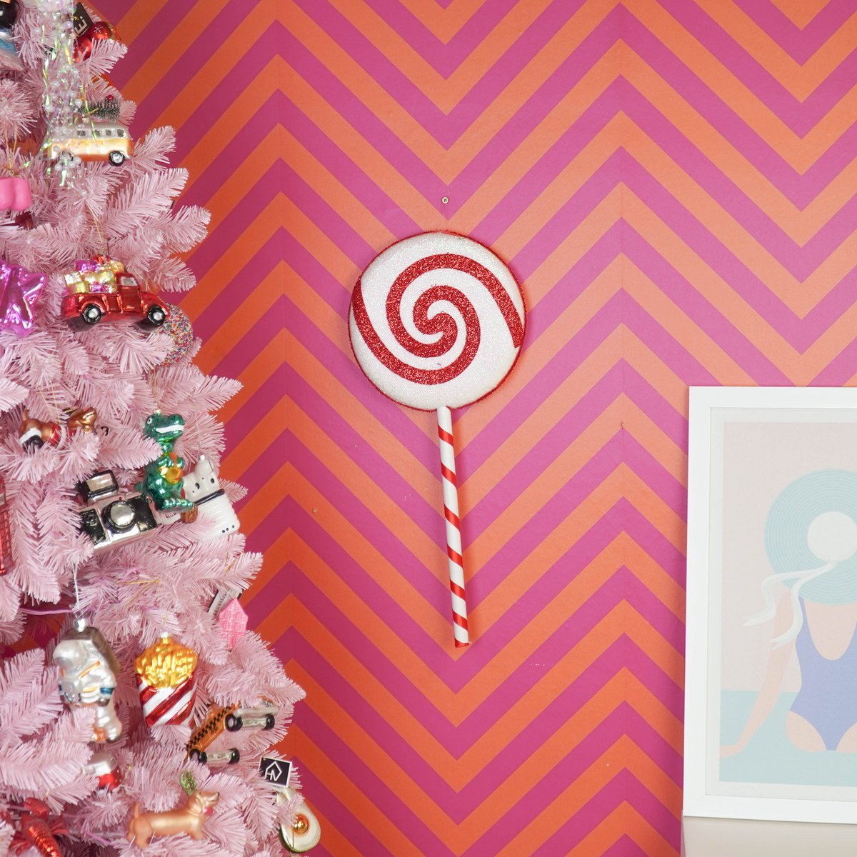 Kerstdecoratie - Lolly Pop - Foam - Wit/Rood - 25x63cm