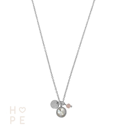 Hoop & Rozenkwarts Ketting - Zilver