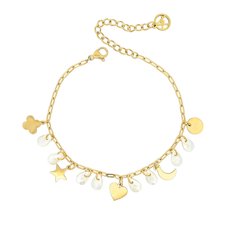 Bedelarmband met meerdere symbolen en druppelvormige kralen