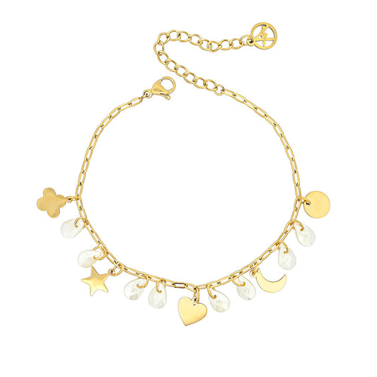 Bedelarmband met meerdere symbolen en druppelvormige kralen
