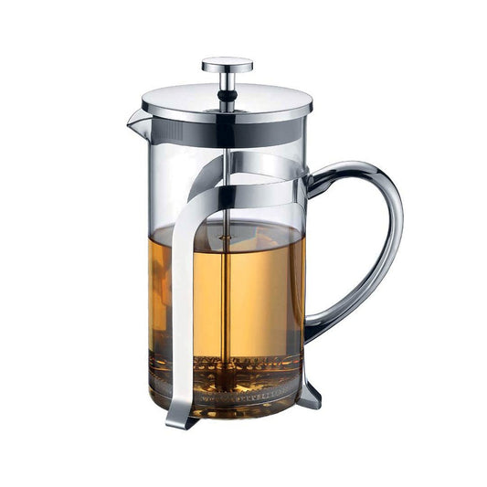 GLAZEN KOFFIEPOT MET ZILVEREN METALEN DECORATIE - 18CM