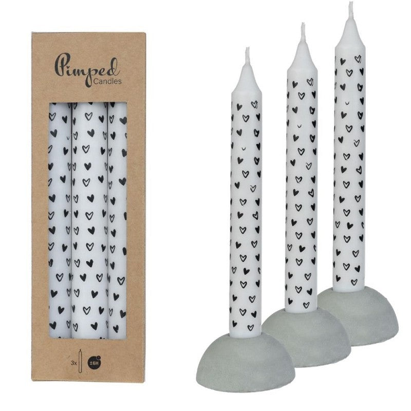 Gepimpte kaarsen hartjes - set van 3