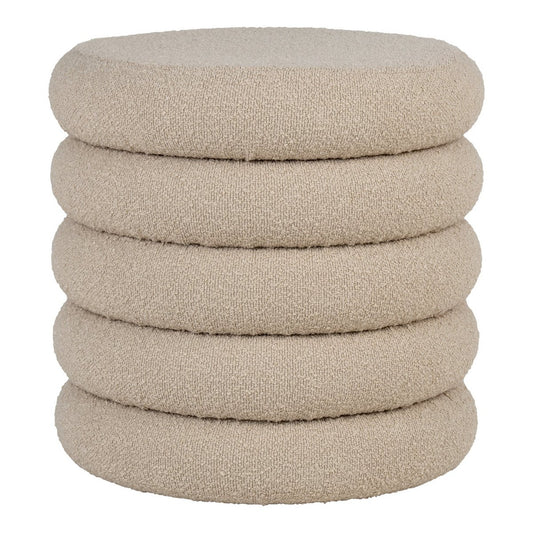 Brooklyn Poef - MDF, Grenenhout, Schuim, Polyester, Beige - Ø44x44 cm