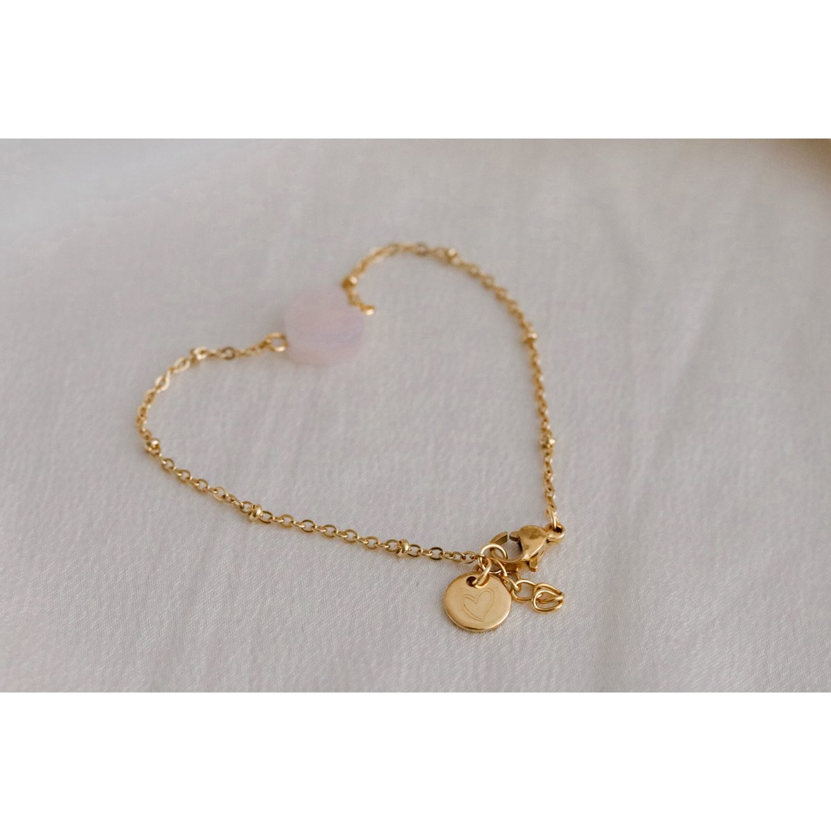 Rozenkwarts Hart Armband & Hart Bedel - Goud