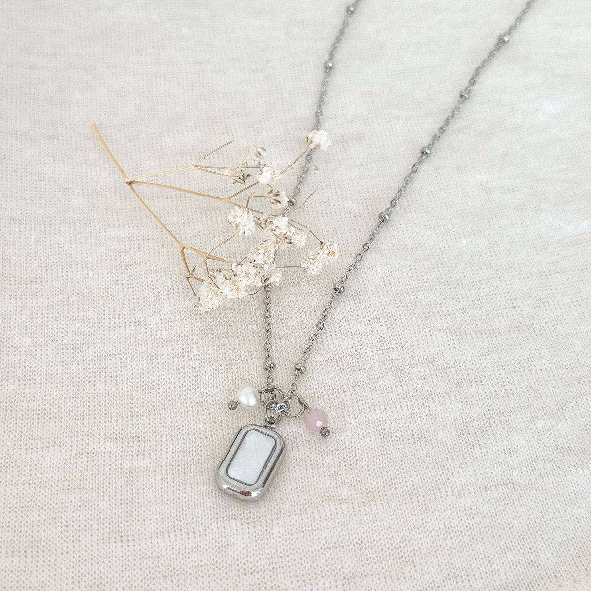 Schelp, Parel & Jade Ketting - Zilver