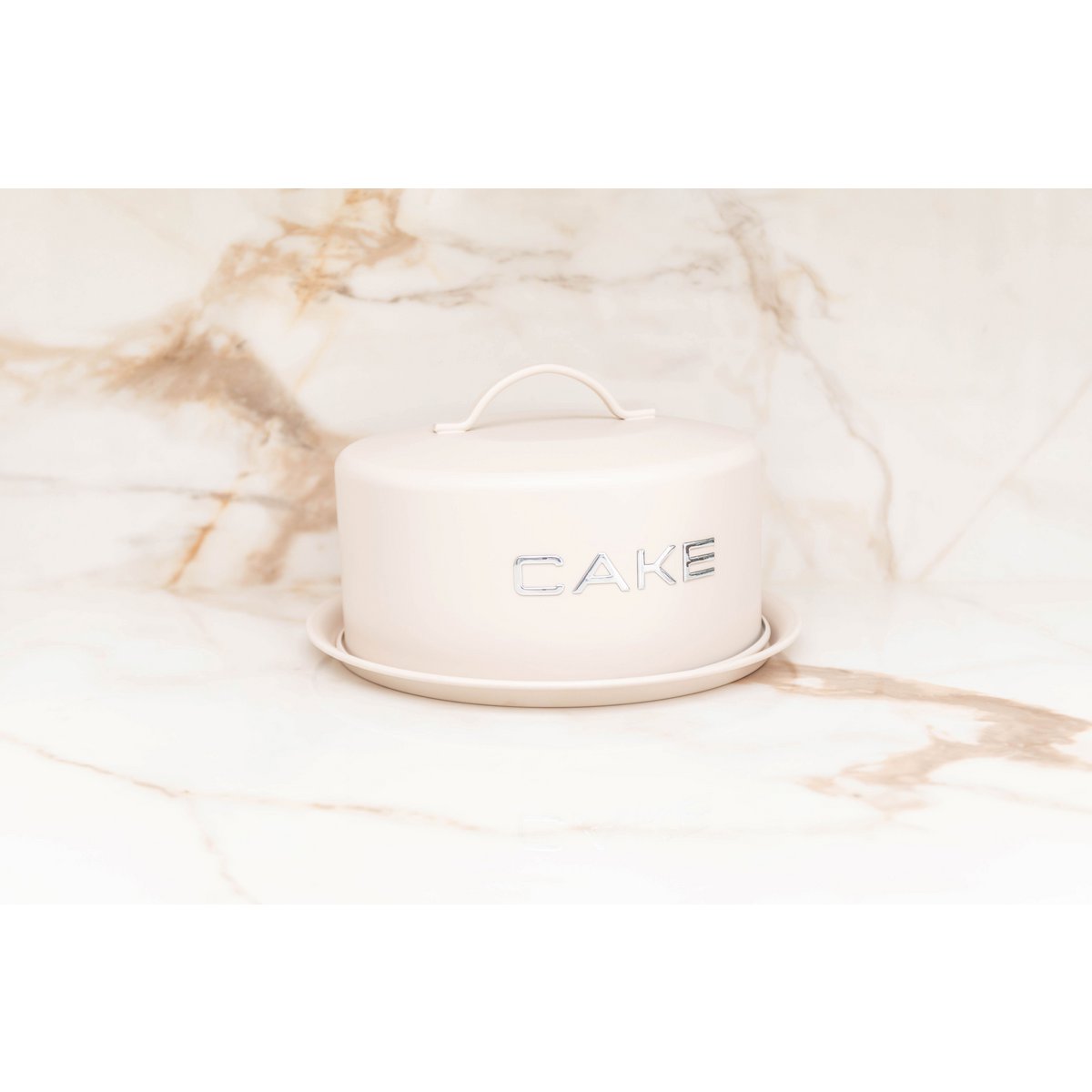 BEIGE TAARTBORD MET BEL 28X28X15CM