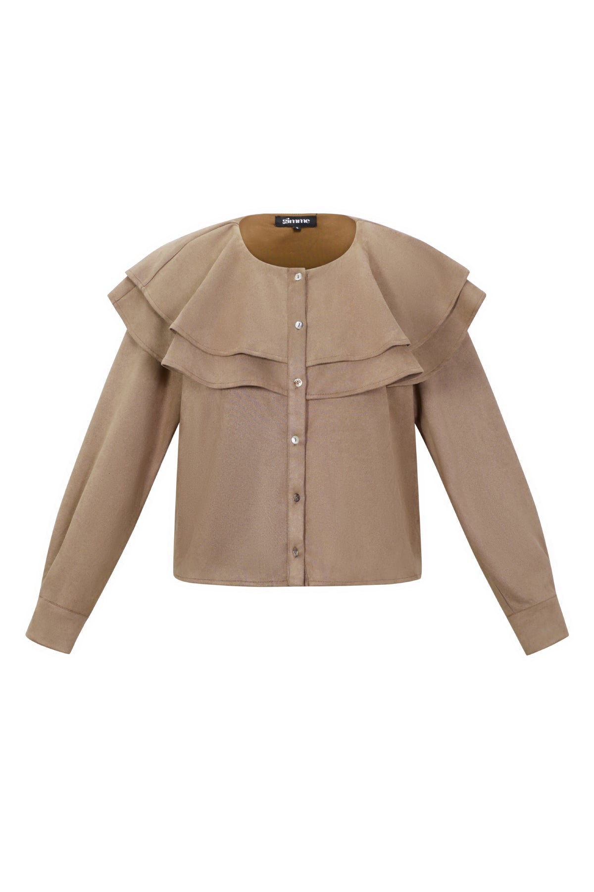 Woven Polyester Fiber Vrouwen Blouse Elegant Ruffle Trim