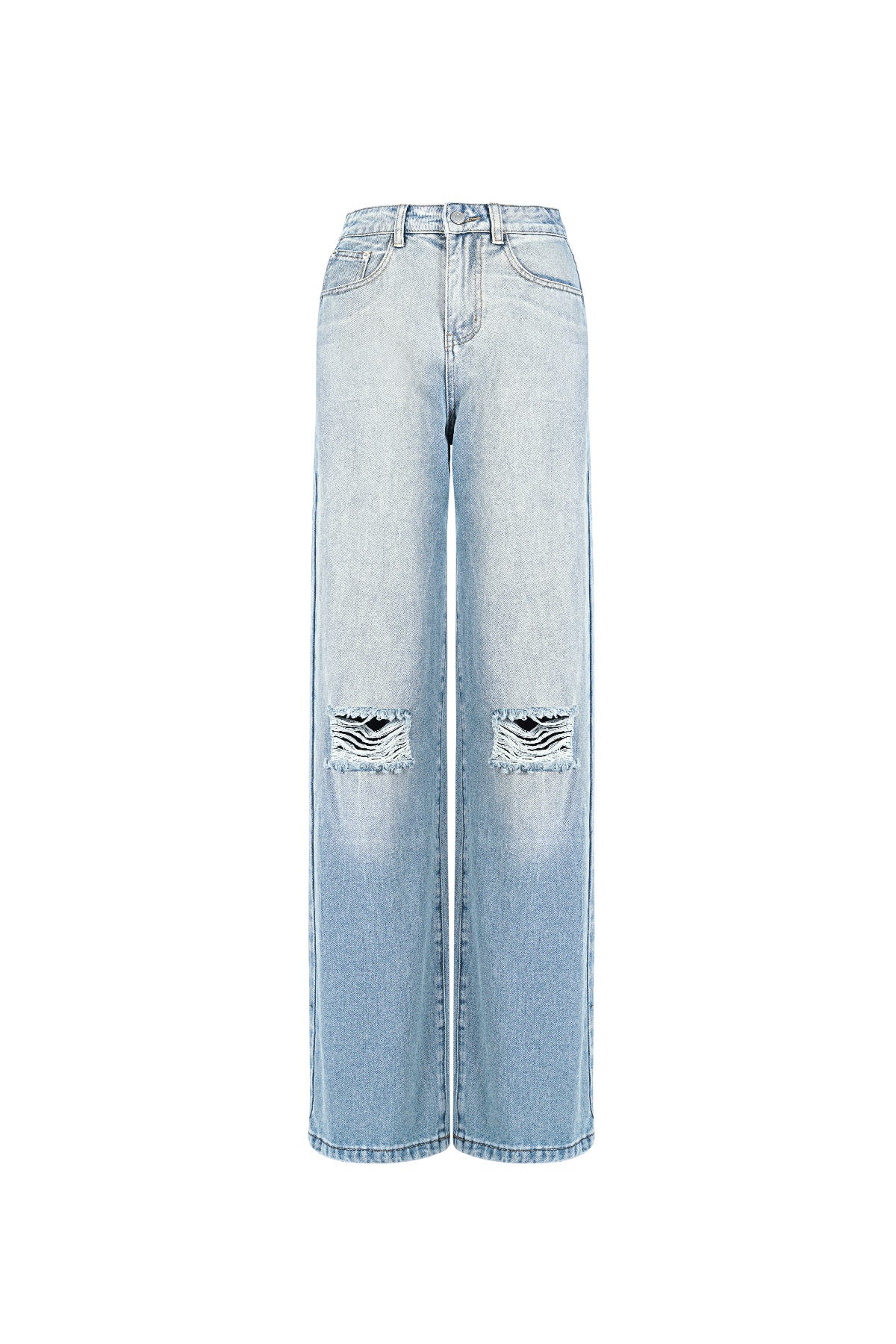 Cotton Straight Leg Jeans Ripped