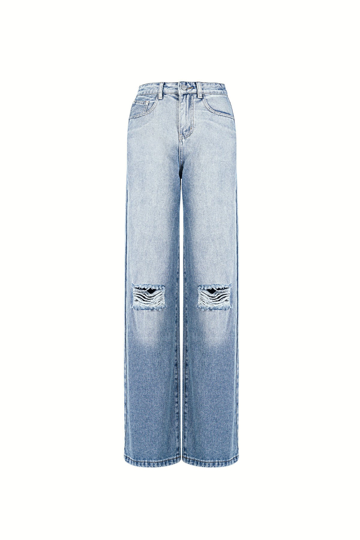 Cotton Straight Leg Jeans Ripped