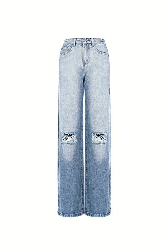 Cotton Straight Leg Jeans Ripped