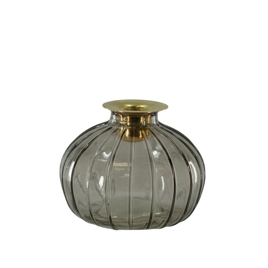 Kandelaar- Fles - Glas/Metaal- Bruin/Goud