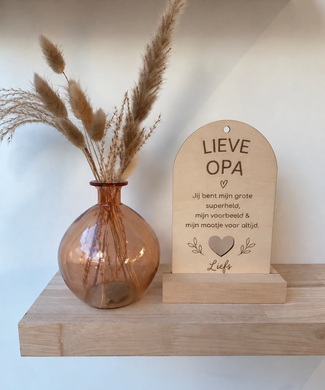 Houten bordje + eiken staander – Lieve Meter, Peter & meer