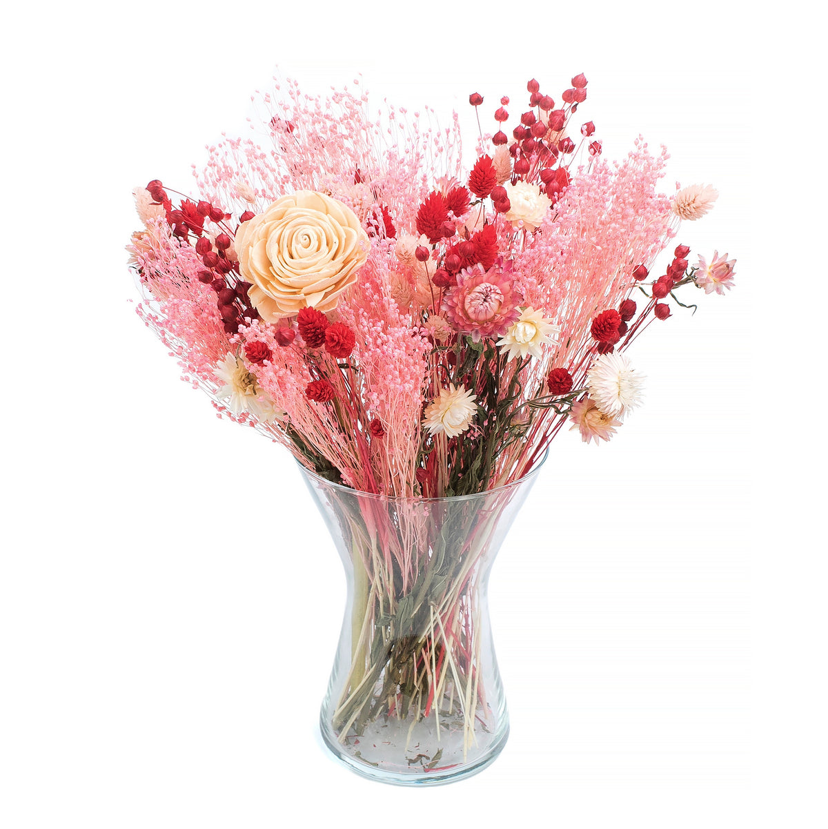 Set gedroogde bloemen Rood - vlas, phalaris, brembloei - L