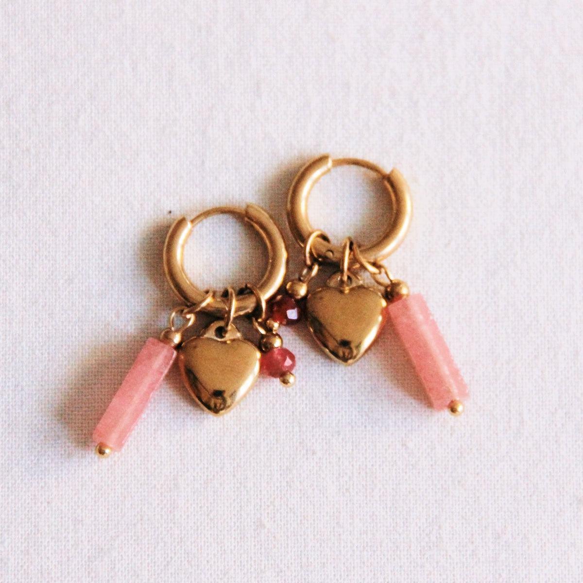 Oorbellen - facet en hart - roze