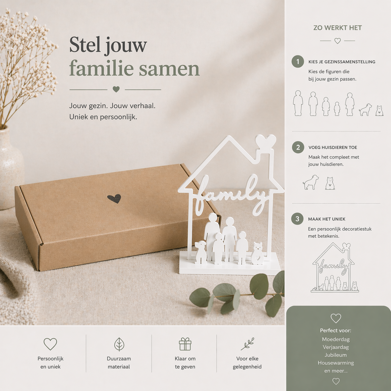 Stel je familie samen - porseleinen huisje – handgemaakt
