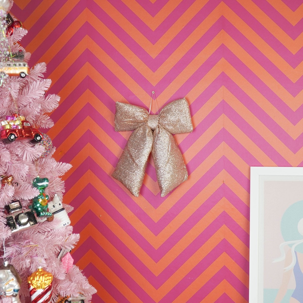 Kerstdecoratie - Strik - Goud - Glitterstof - 32x40cm