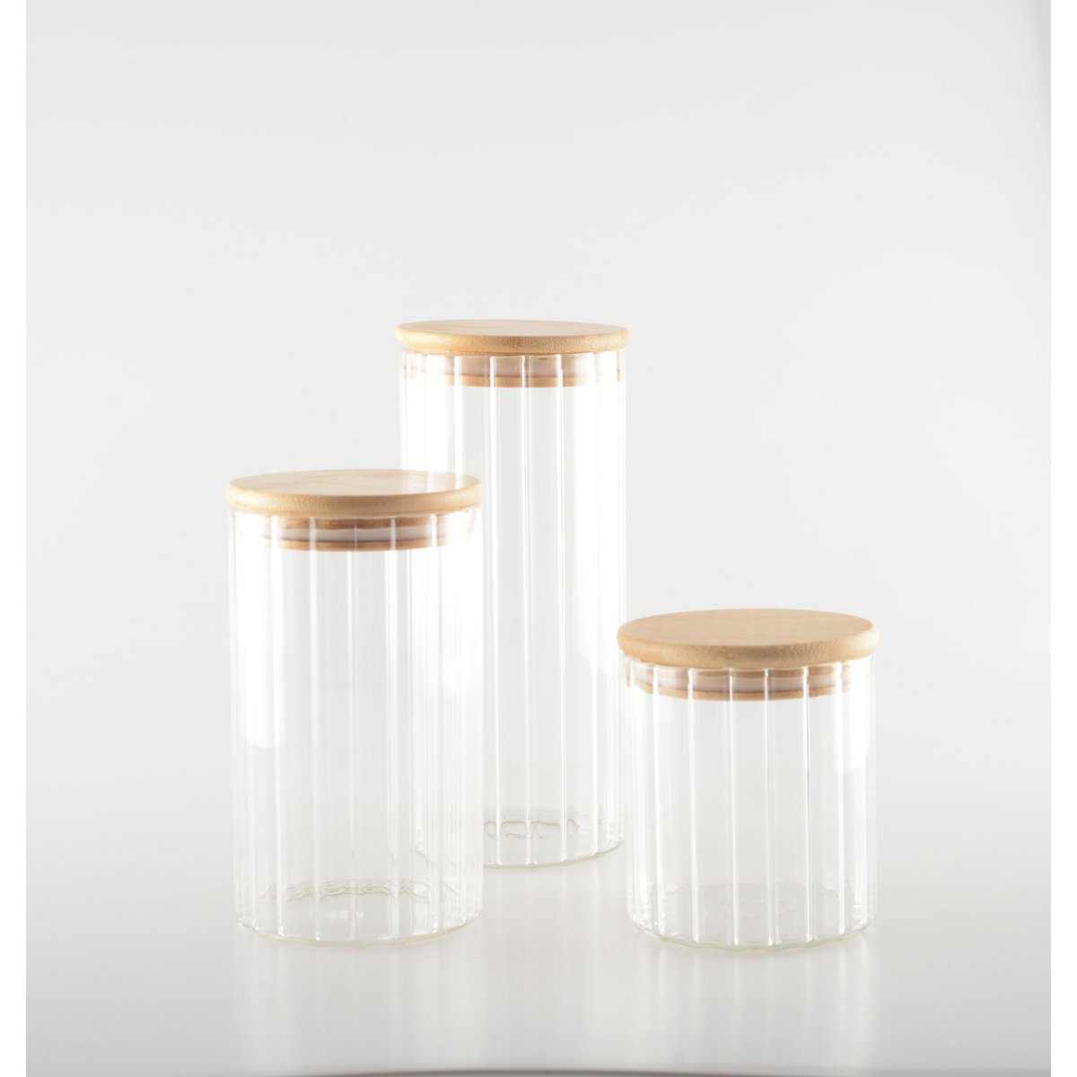 9x9x20cm glas- en houten opbergpot