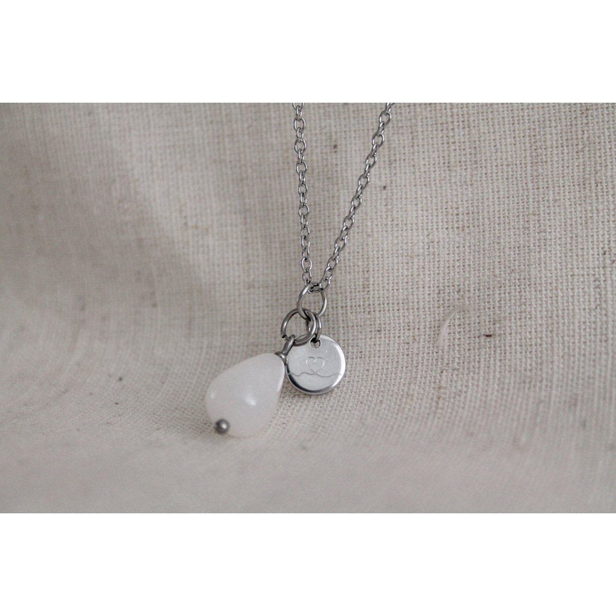 Ketting Jade & Love Bedel - Zilver