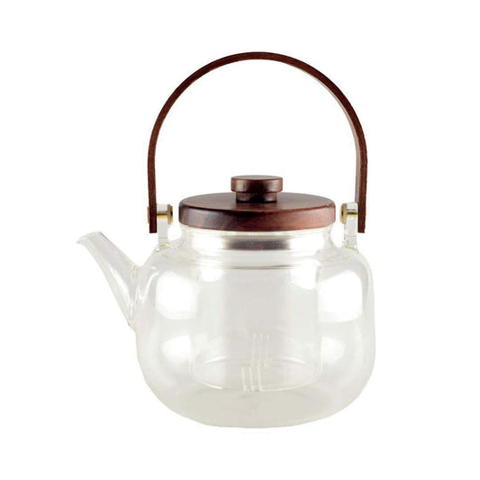 GLAZEN THEEPOT MET HOUTEN HANDVAT