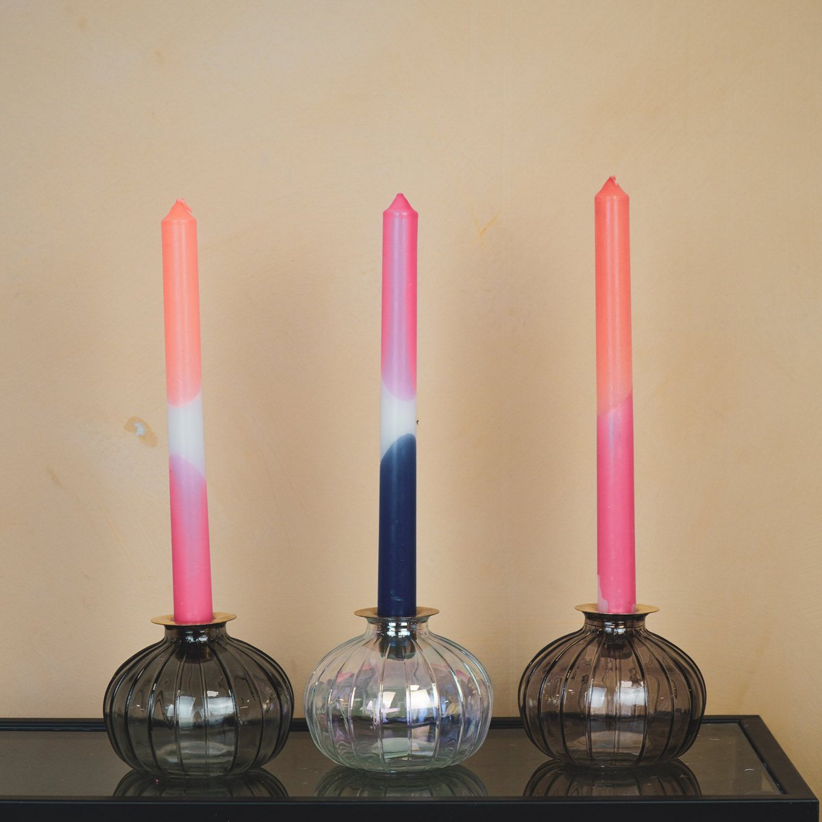 Kandelaar- Fles - Glas/Metaal- Bruin/Goud